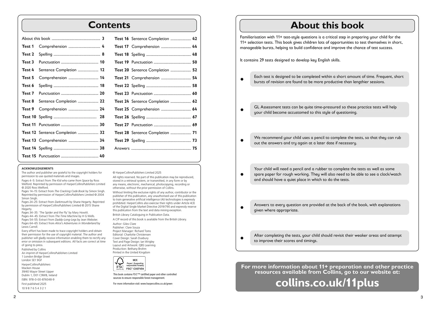 Collins 11+ Practice - 11+ English Quick Practice Tests Age 10-11 (Year 6) Book 3: For the 2026 GL Assessment Tests