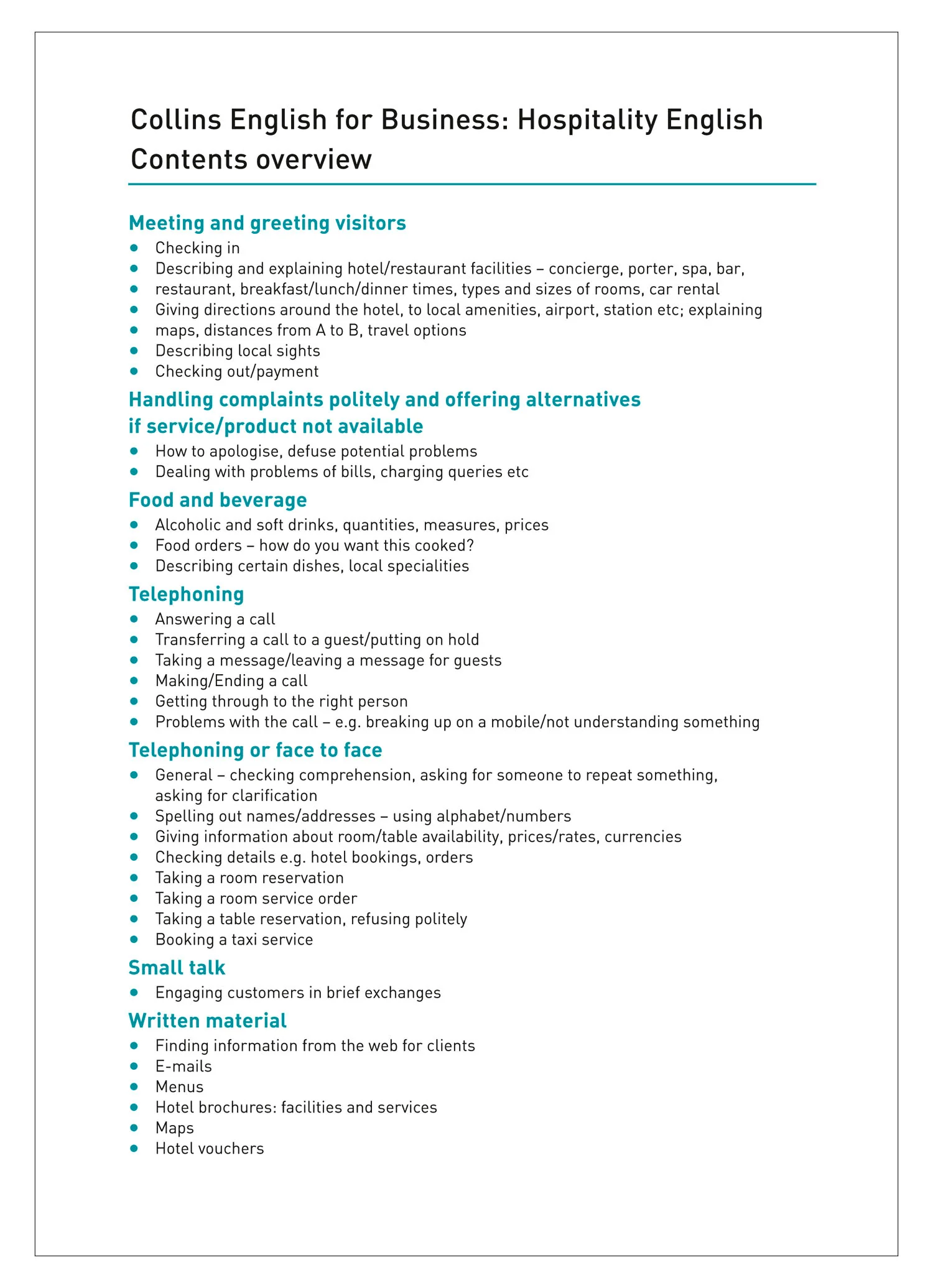 Collins English for Work - Hotel and Hospitality English: A1-A2 (First edition)