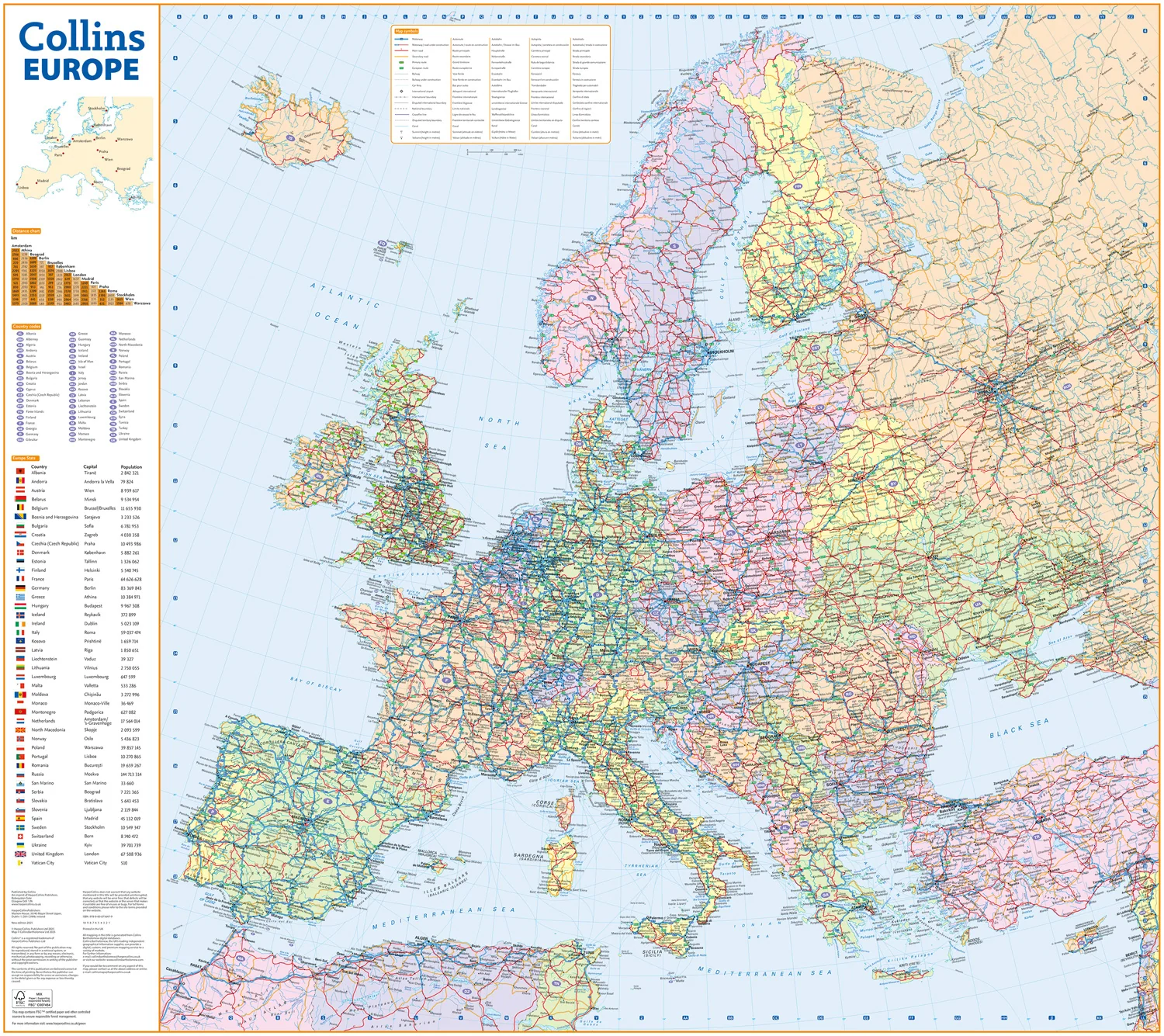 Collins Road Map of Europe: Folded map