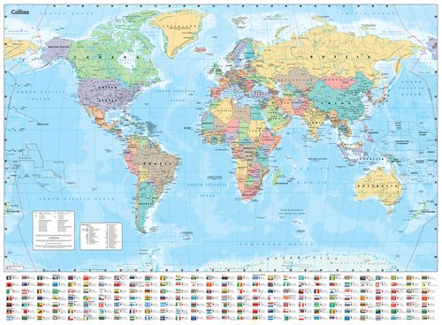 Collins Large World Wall Laminated Map (70 x 91.5 cm): Laminated map with flags, perfect for classroom, office and home