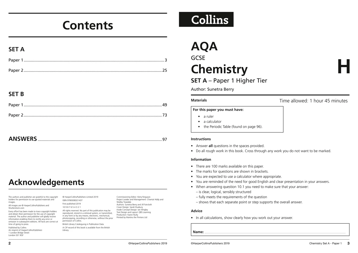 Collins GCSE Grade 9-1 Revision - AQA GCSE 9-1 Chemistry Higher Practice Papers: Ideal for the 2024 and 2025 exams